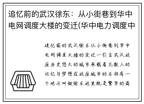 追忆前的武汉徐东：从小街巷到华中电网调度大楼的变迁(华中电力调度中心)