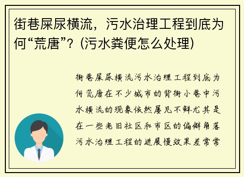 街巷屎尿横流，污水治理工程到底为何“荒唐”？(污水粪便怎么处理)