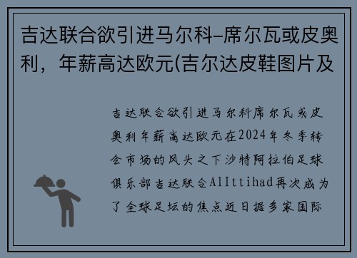 吉达联合欲引进马尔科-席尔瓦或皮奥利，年薪高达欧元(吉尔达皮鞋图片及价格)